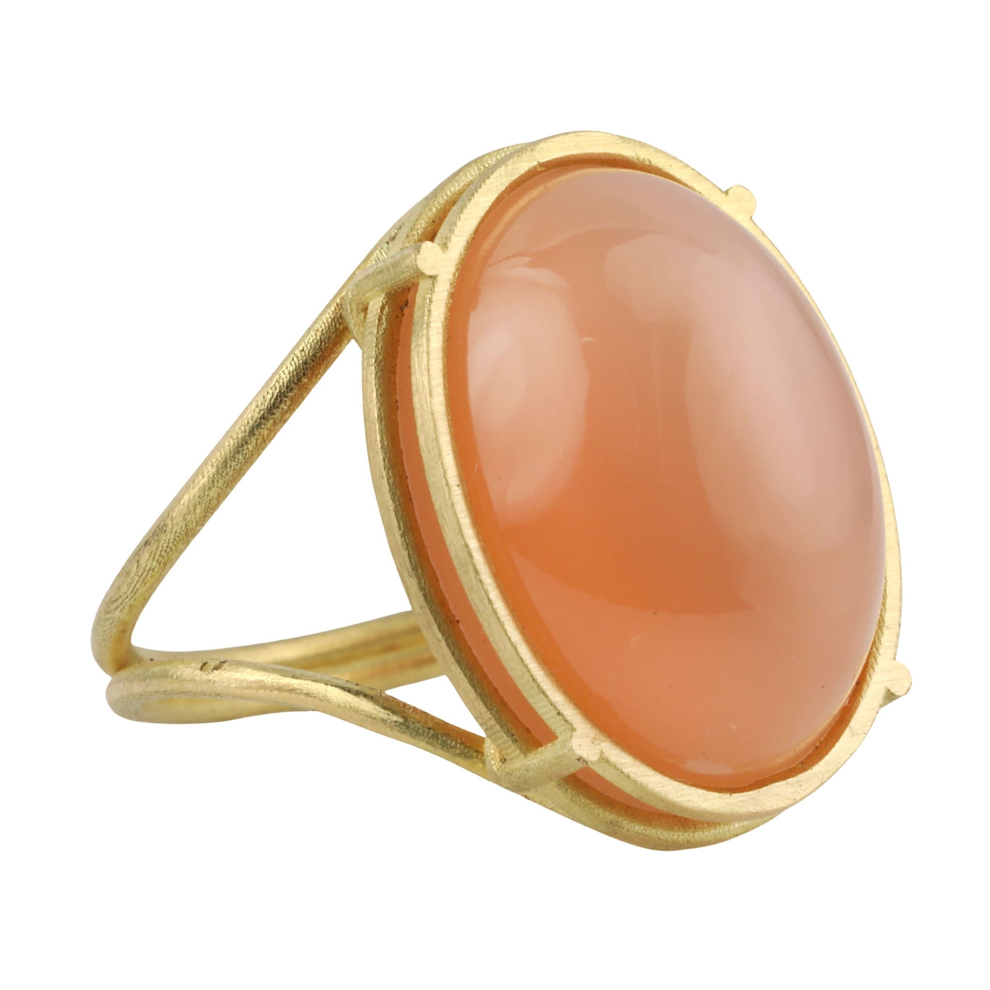 Rosanne Pugliese 18K Gold and Cabochon Apricot Moonstone Ring in &quot;Cage&quot; Setting