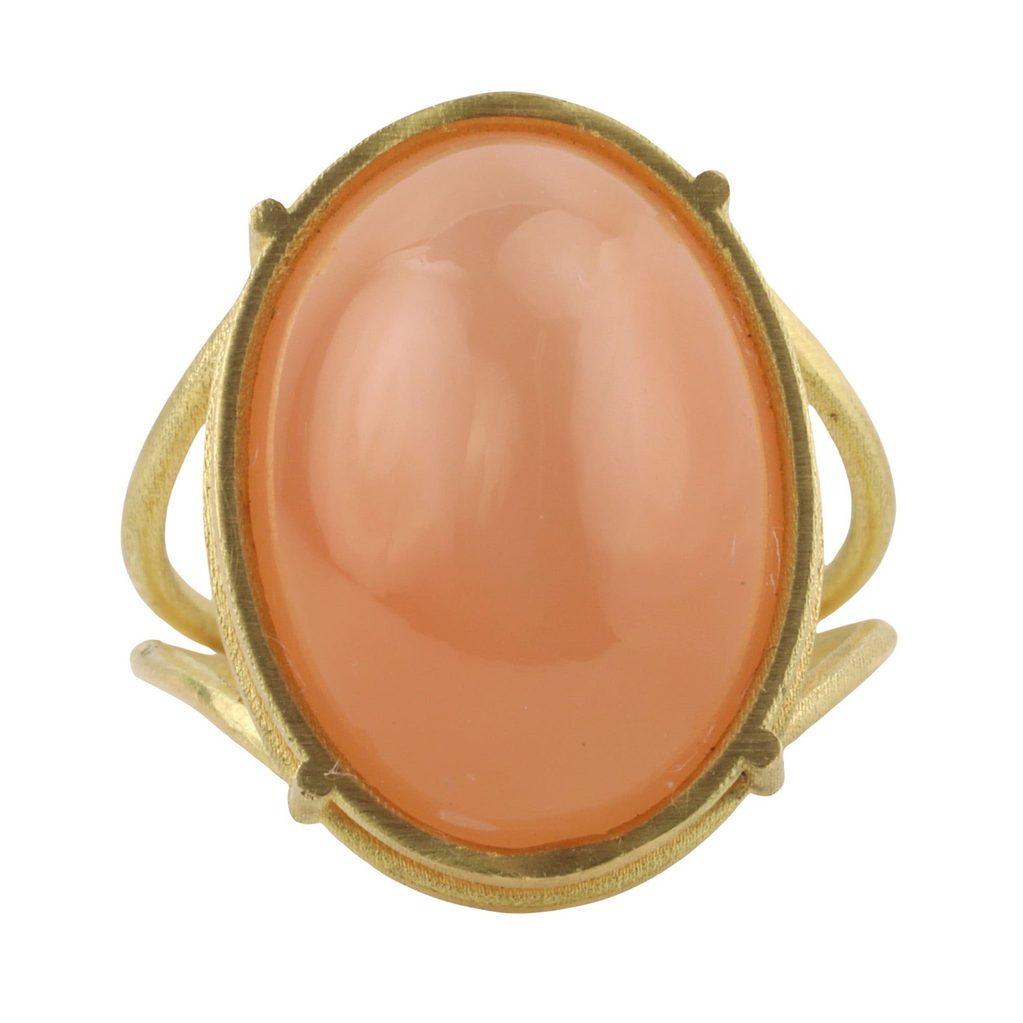 Rosanne Pugliese 18K Gold and Cabochon Apricot Moonstone Ring in &quot;Cage&quot; Setting