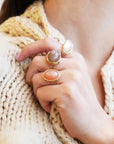 Rosanne Pugliese 18K Gold and Cabochon Apricot Moonstone Ring in "Cage" Setting