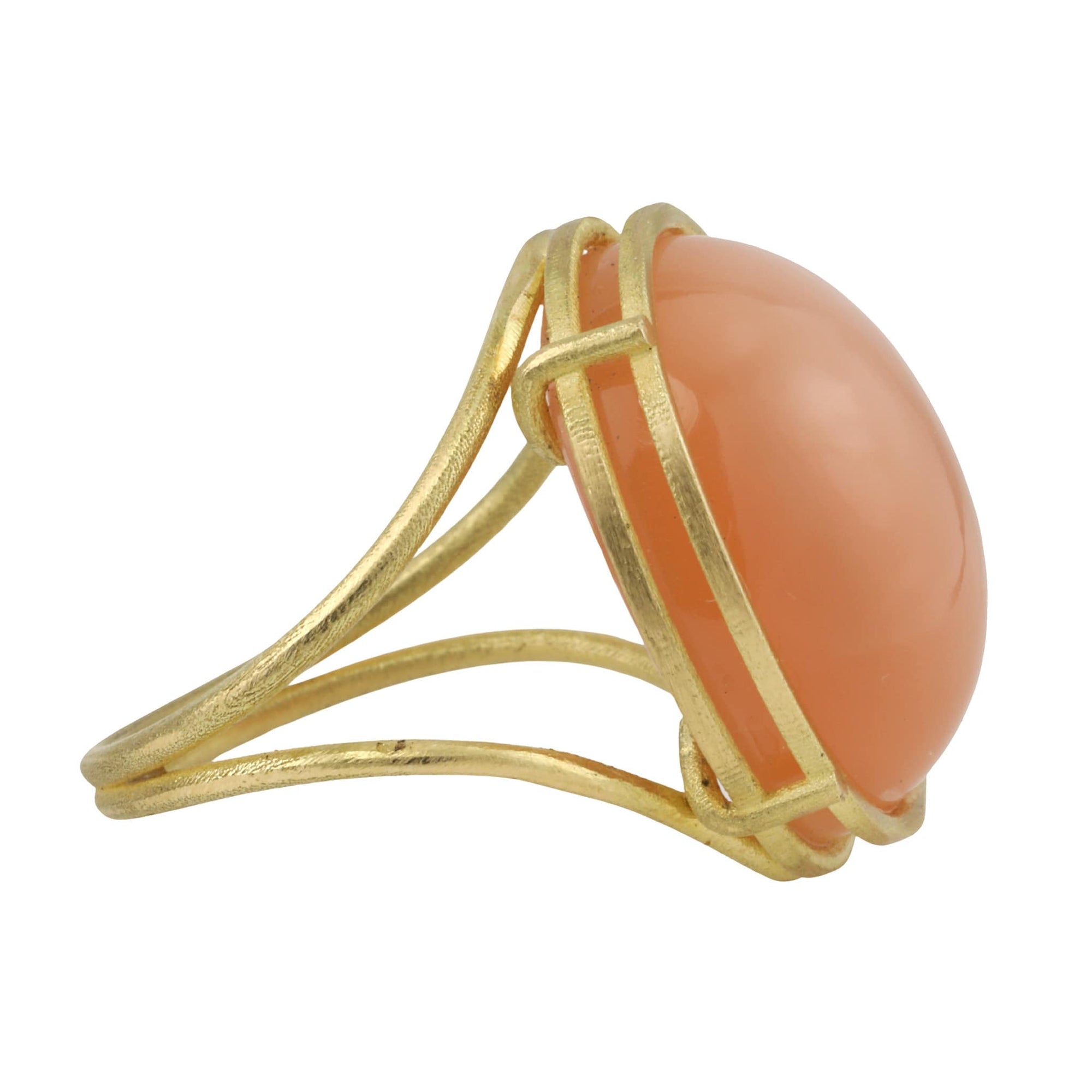 Rosanne Pugliese 18K Gold and Cabochon Apricot Moonstone Ring in &quot;Cage&quot; Setting