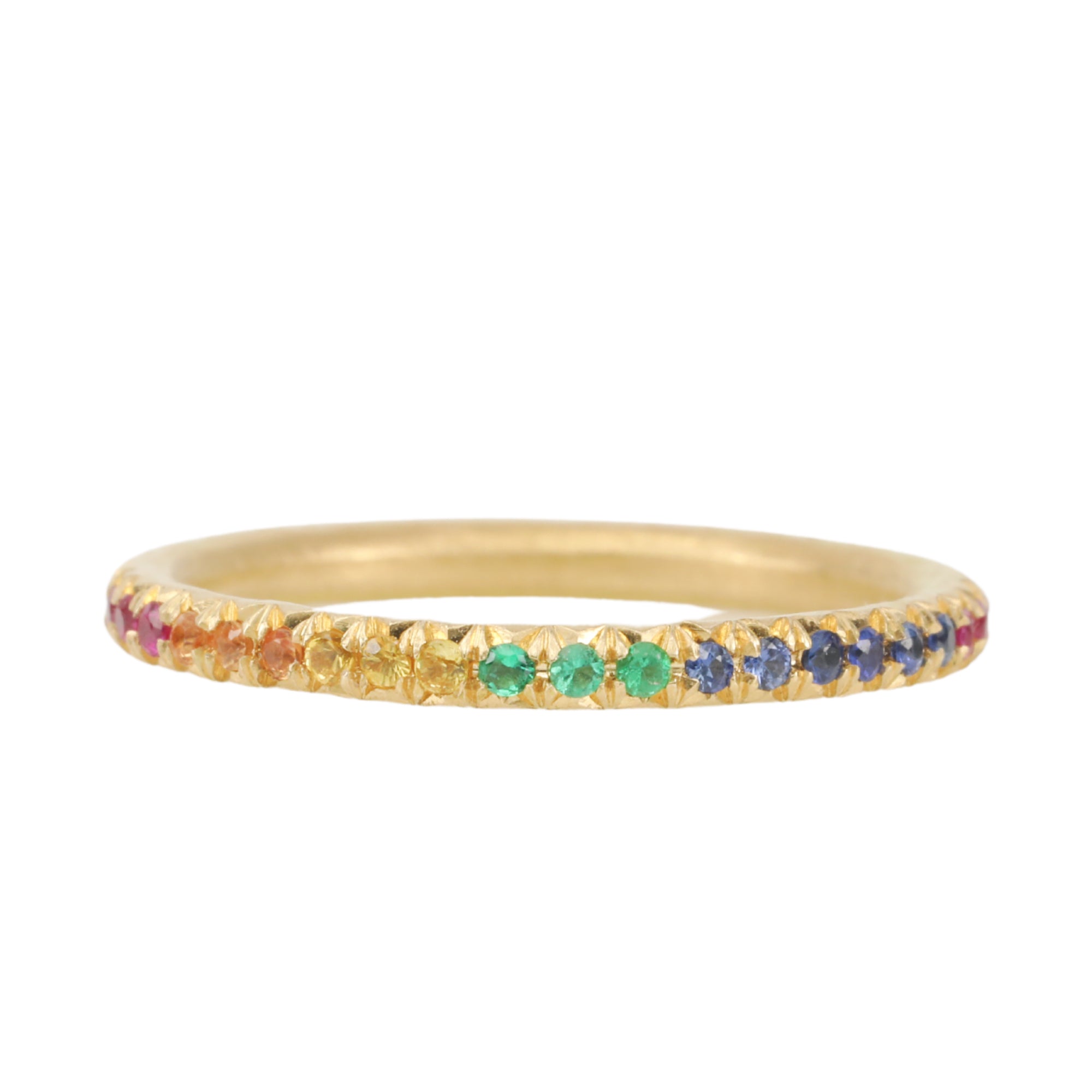 Annie Fensterstock 18K Gold Band with Rainbow Sapphire and Emeralds ...