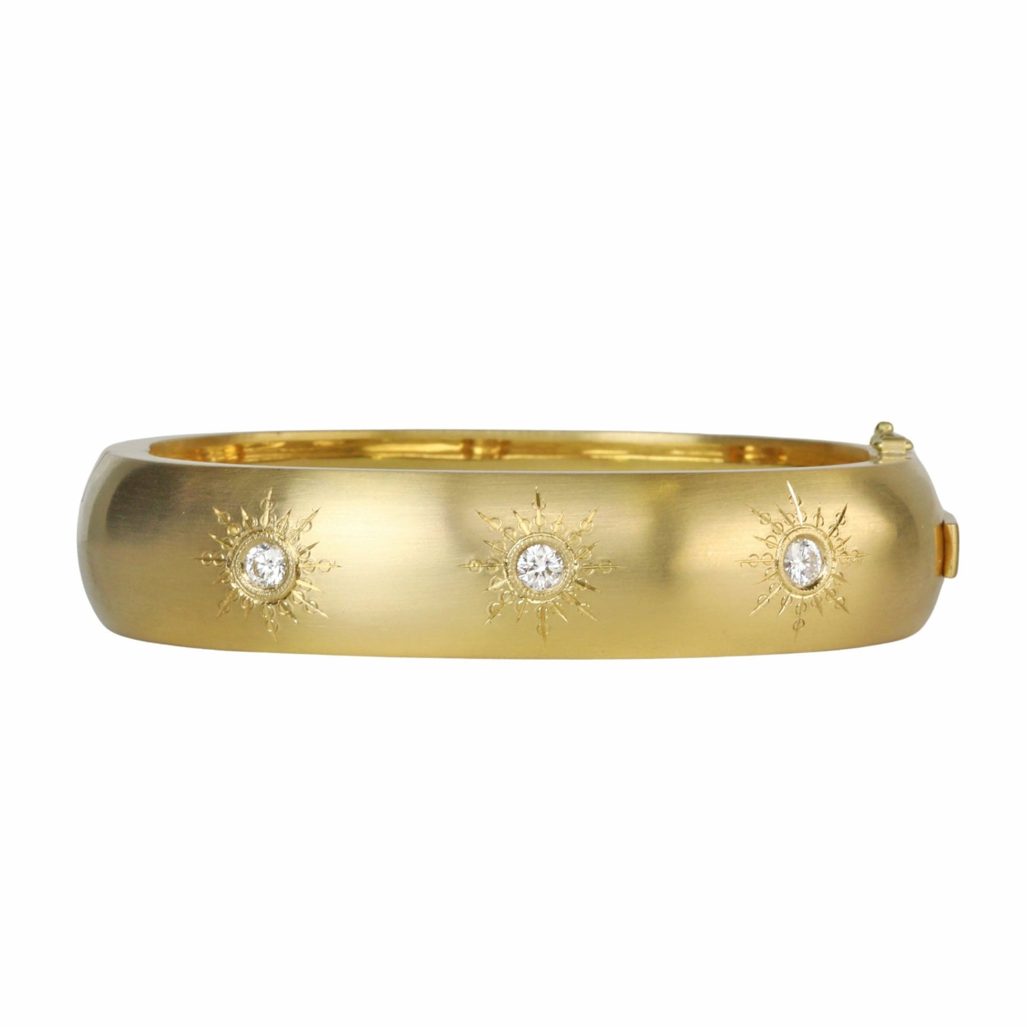 18K Gold &quot;Bombe&quot; Hinge Bracelet with Six &quot;Sunburst&quot; Diamonds - Peridot Fine Jewelry - Caroline Ellen