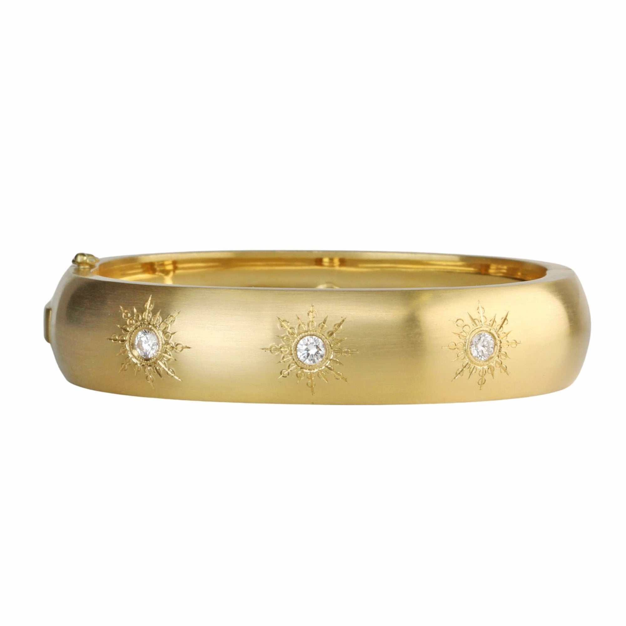 18K Gold &quot;Bombe&quot; Hinge Bracelet with Six &quot;Sunburst&quot; Diamonds - Peridot Fine Jewelry - Caroline Ellen