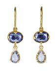 Annie Fensterstock Gold Double Drop Earrings with Blue Sapphires