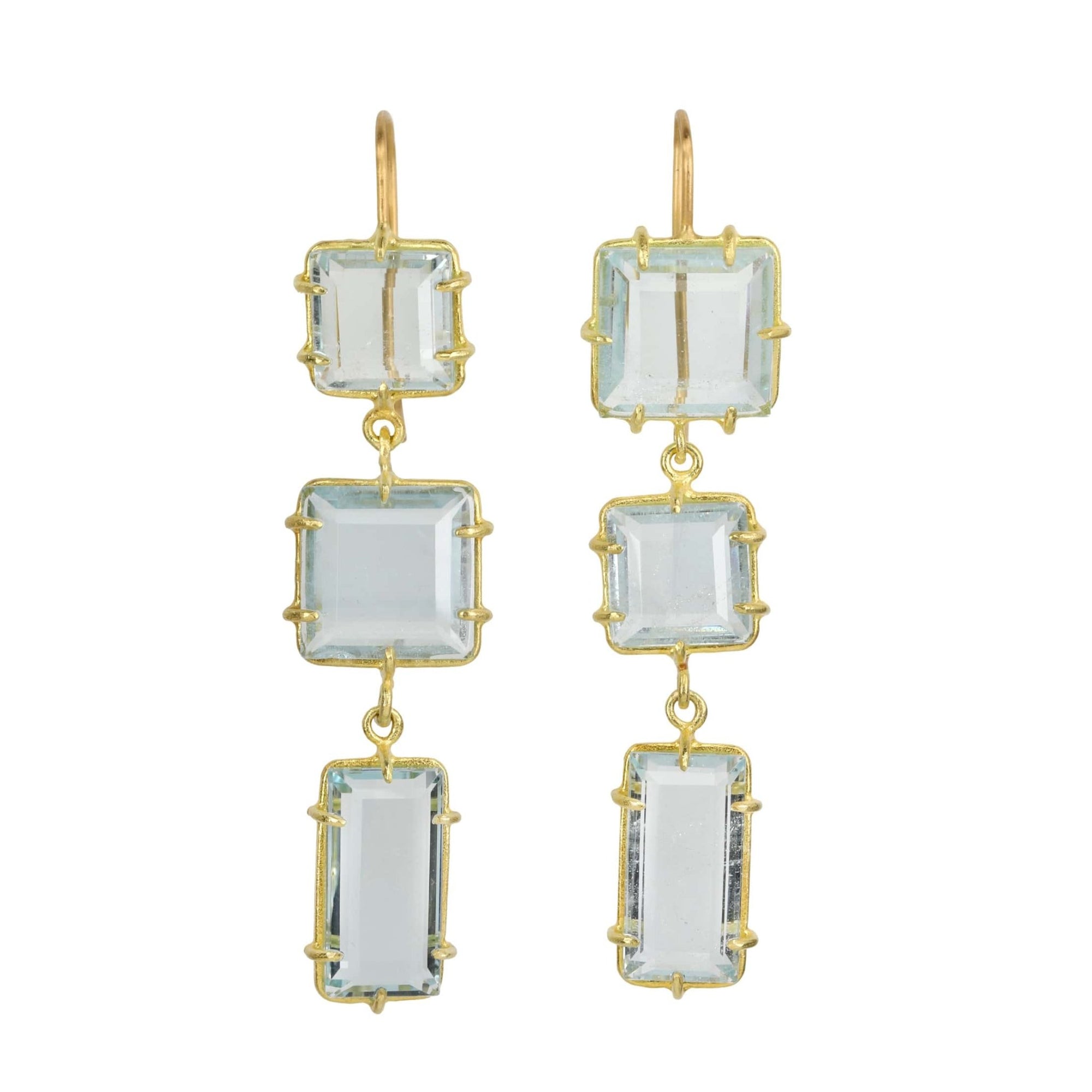 Rosanne Pugliese 18K Gold Multi Prong-Set Light Blue Topaz Triple Drop Earrings