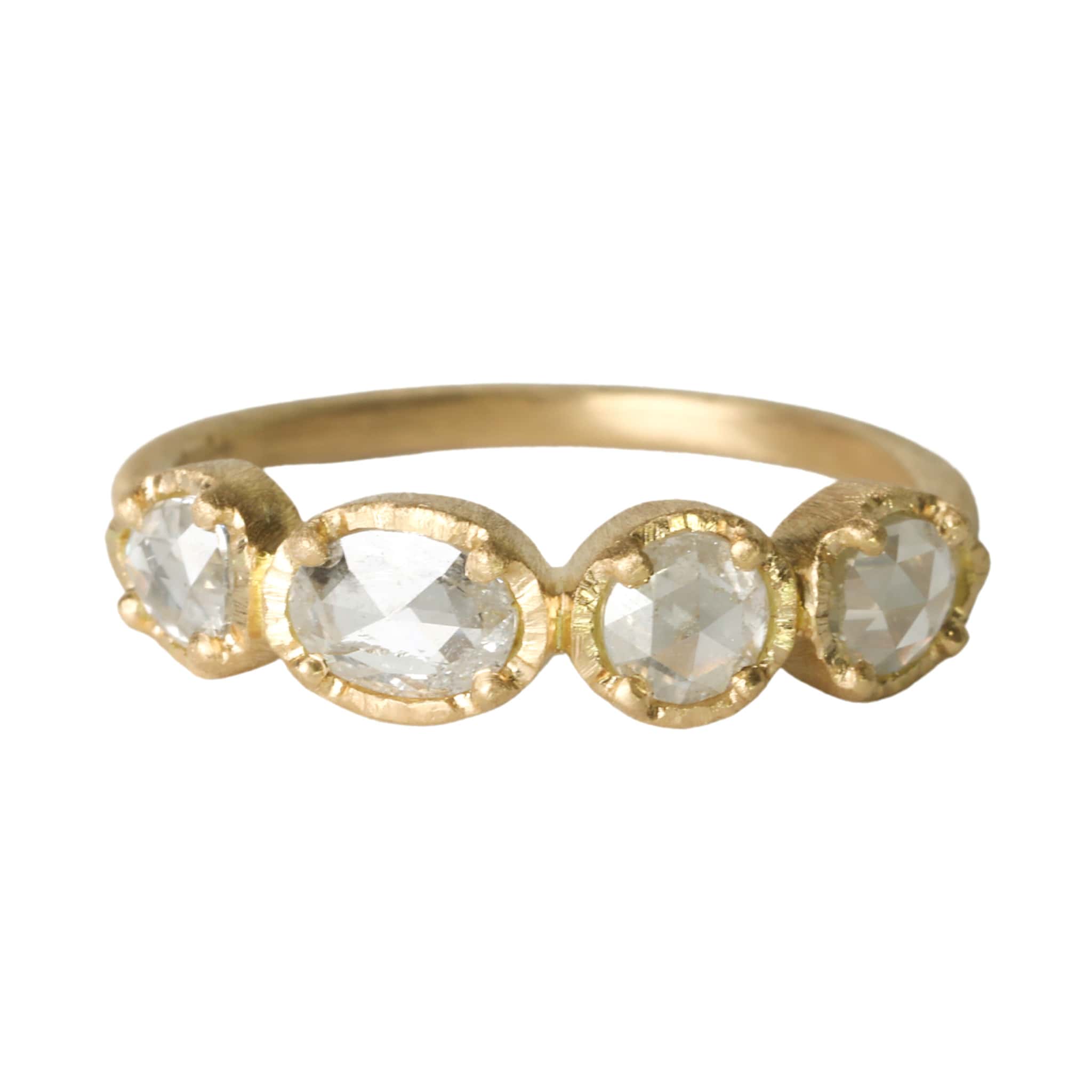 18K Gold Ring with Four Prong-Set Colorless Diamonds