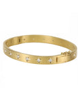 Caroline Ellen Gold Wide Hinged Bangle Bracelet with 18 Star-Set Diamonds