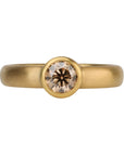 20 & 22K Gold Bezel-Set Faceted Round Cognac Diamond Ring - Peridot Fine Jewelry - Caroline Ellen