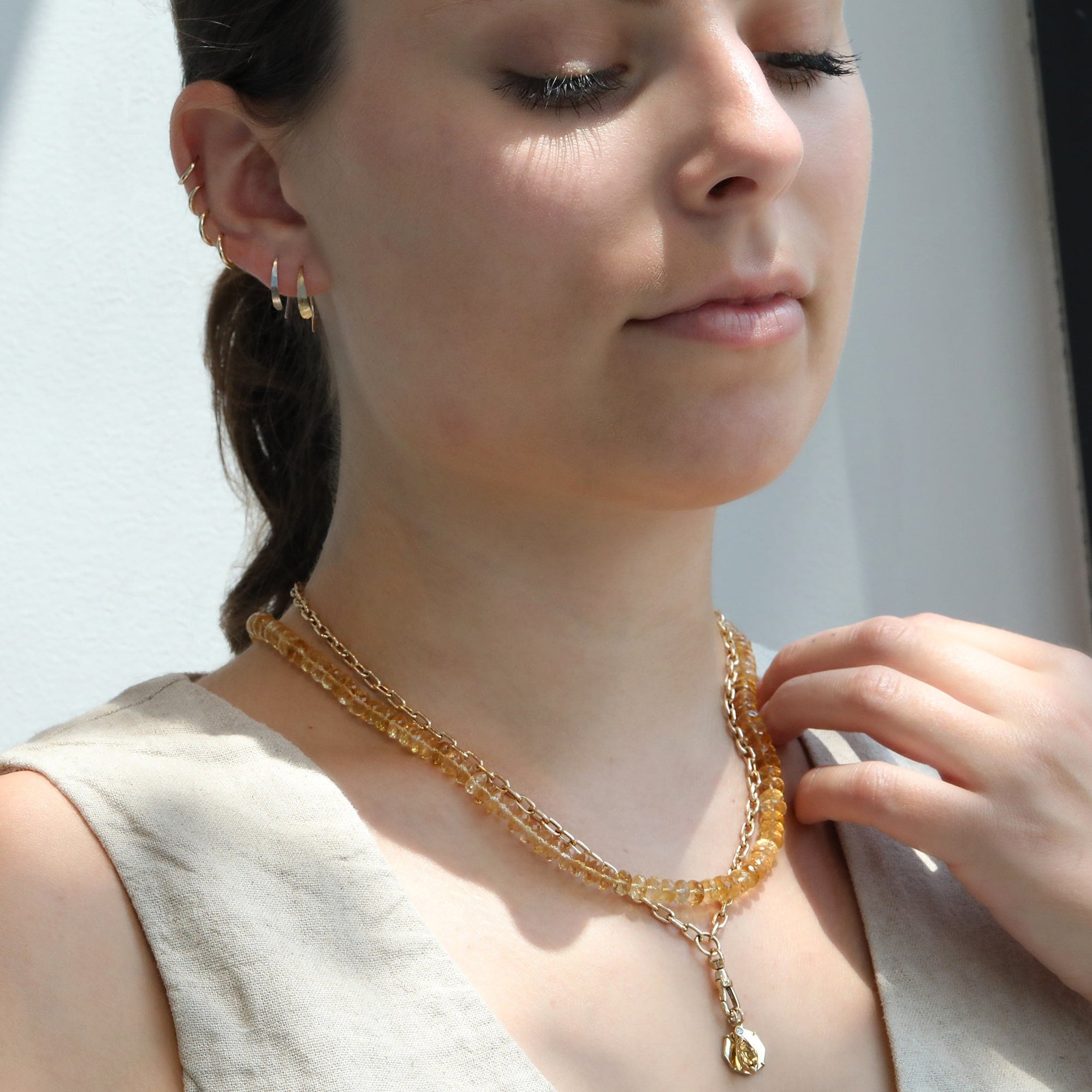 20&quot; Gold and Citrine Beaded Necklace