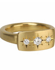 20K Gold Curved Signet Ring with Three Star-Set Diamonds - Peridot Fine Jewelry - Caroline Ellen