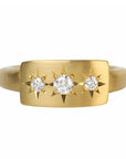 20K Gold Curved Signet Ring with Three Star-Set Diamonds - Peridot Fine Jewelry - Caroline Ellen