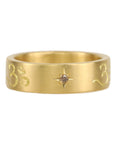 20K Gold Engraved "Om" Ring with Star-Set Cognac Diamonds