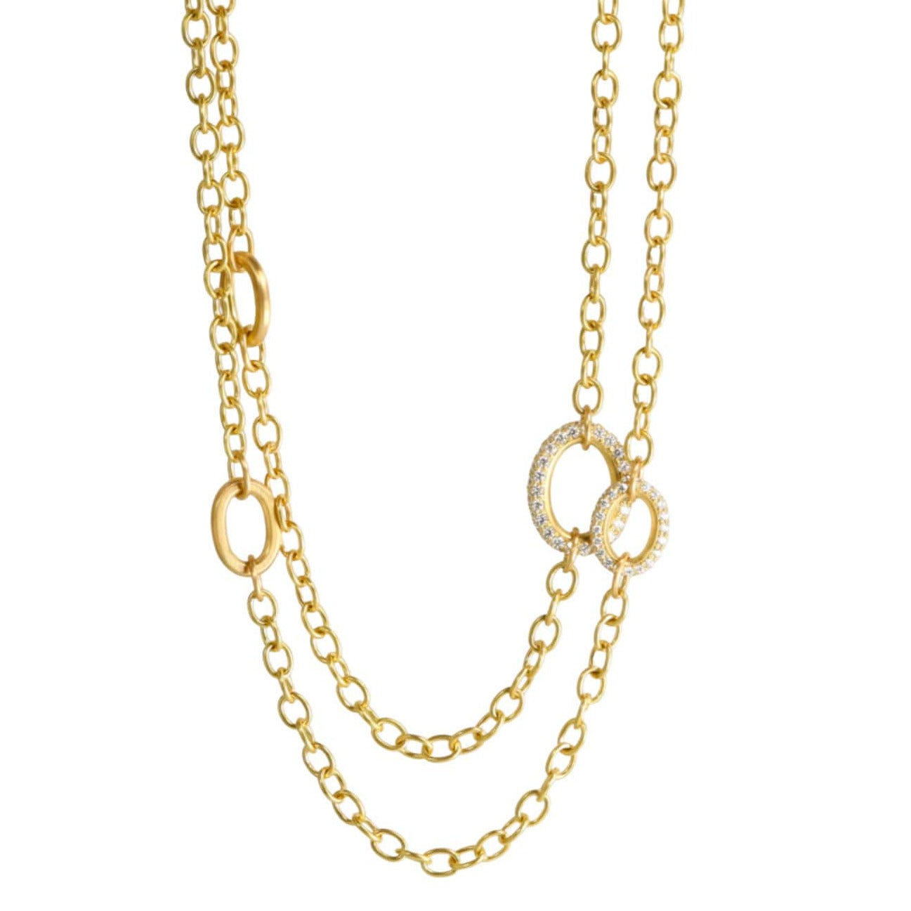 Caroline Ellen 20K Gold Handmade Chain Station Necklace with 8 Varied Gold and Pave Diamond Links