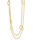 20K Gold Handmade Chain Station Necklace with 8 Varied Gold and Pave Diamond Links - Peridot Fine Jewelry - Caroline Ellen