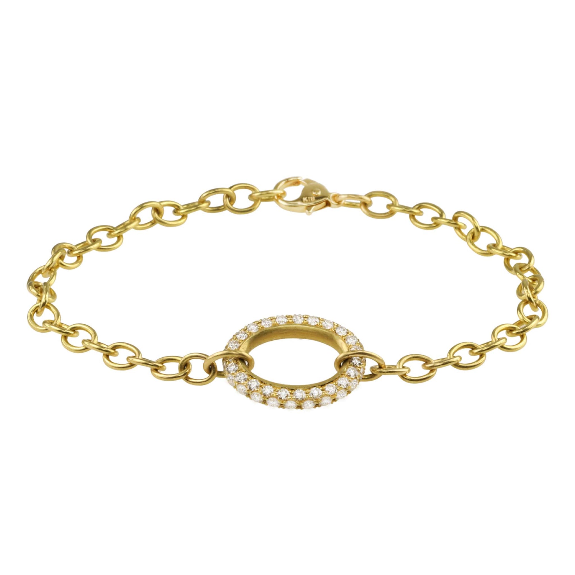 Caroline Ellen 20K Oval Link Bracelet with Oval Pave Diamond Center