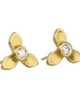 20K Gold Large Three-Petal Flower & Diamond Studs