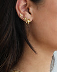 20K Gold Large Three-Petal Flower & Diamond Studs