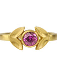 Caroline Ellen Gold "Laurel" Ring with Bezel-Set Pink Sapphire Center