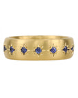 20K Gold Low Dome Wide Ring with 15 Star-Set Blue Sapphires