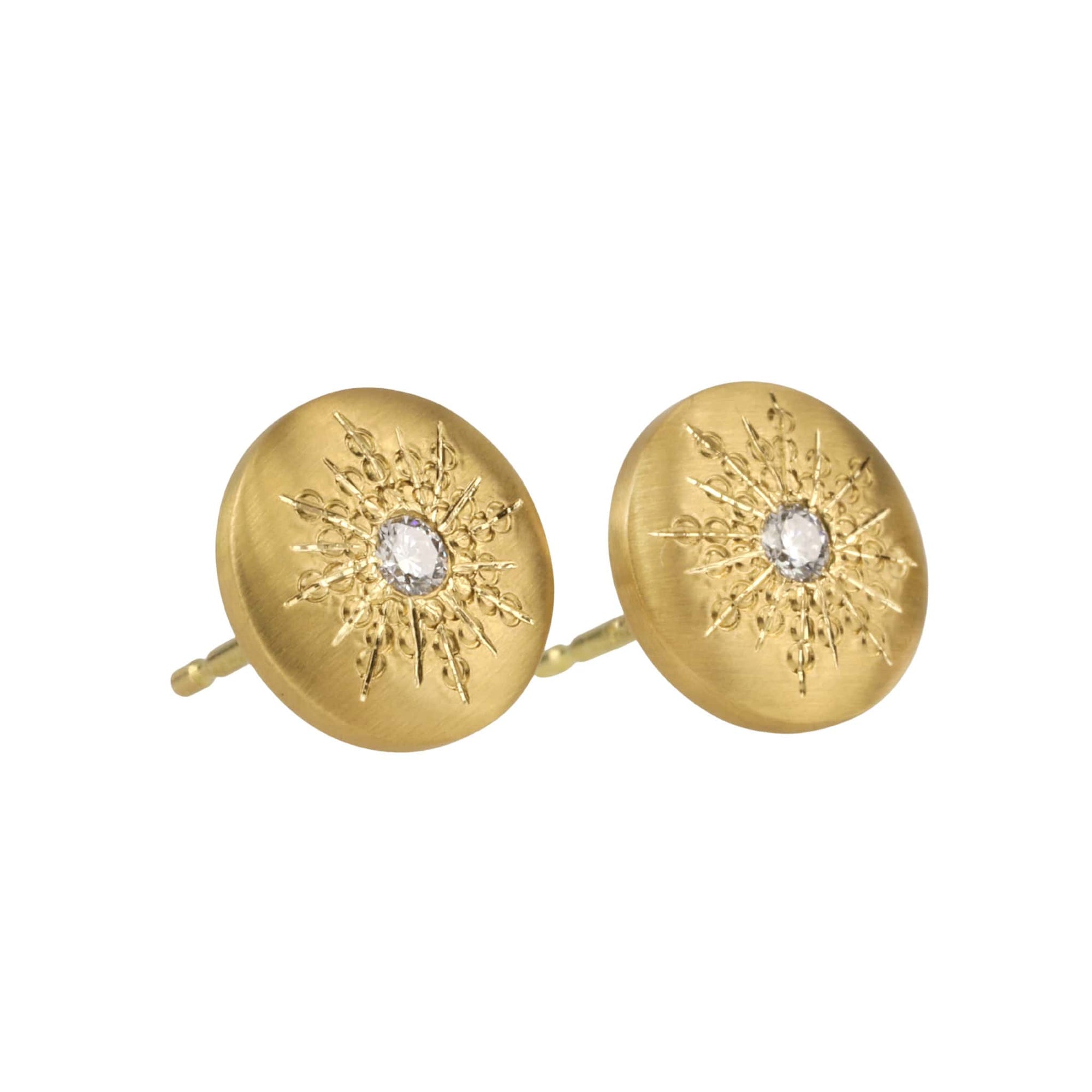 Caroline Ellen 20K Gold Medium Lentil Studs with Sunburst-Set Diamonds