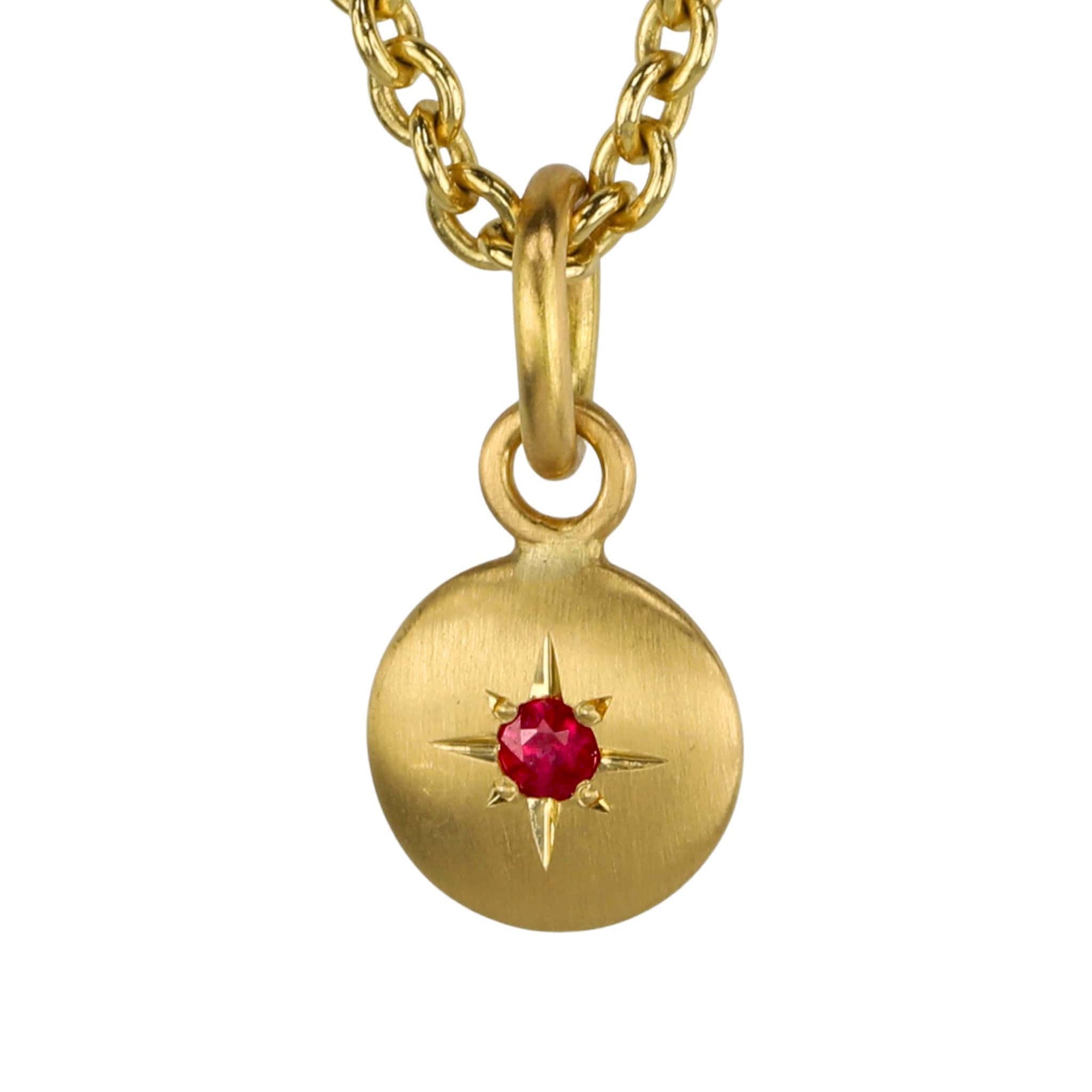 Caroline Ellen 20K Gold Mini &quot;Lentil&quot; Pendant With Single Star-Set Burmese Ruby