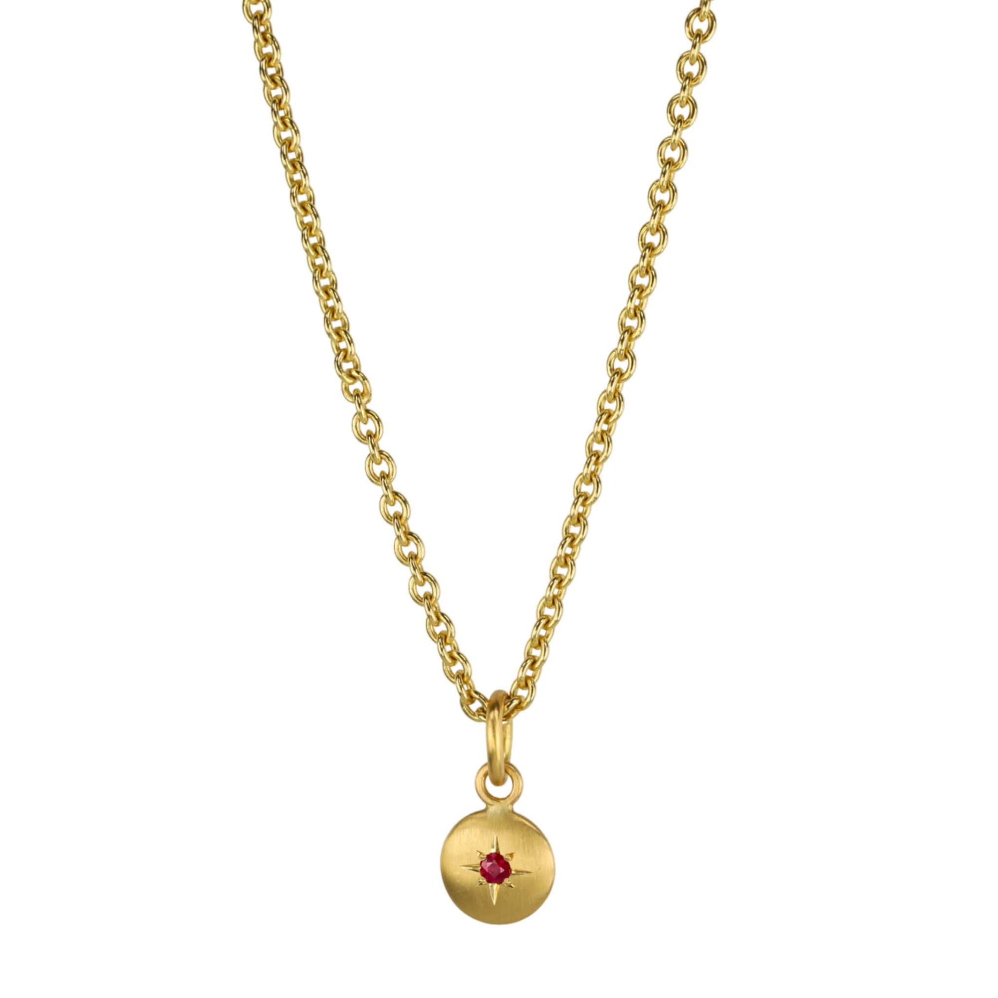 Caroline Ellen 20K Gold Mini &quot;Lentil&quot; Pendant With Single Star-Set Burmese Ruby