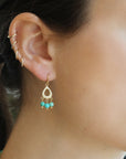 20K Gold Small Teardrop Earrings with Dangling Turquoise - Peridot Fine Jewelry - Caroline Ellen