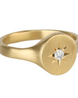 20K Gold Smooth Oval Signet Ring with Star-Set Diamond - Peridot Fine Jewelry - Caroline Ellen