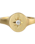 20K Gold Smooth Oval Signet Ring with Star-Set Diamond - Peridot Fine Jewelry - Caroline Ellen