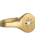 20K Gold Smooth Oval Signet Ring with Star-Set Diamond - Peridot Fine Jewelry - Caroline Ellen