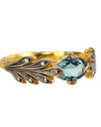 Cathy Waterman 22 Karat Yellow Gold Leafside Ring with Blue/Green Tourmaline and Diamonds