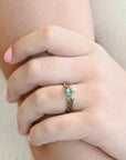 Cathy Waterman 22 Karat Yellow Gold Leafside Ring with Blue/Green Tourmaline and Diamonds