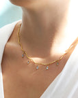 22K Gold "Twig" Chain Necklace with Aquamarine Marquise Drops - Peridot Fine Jewelry - Cathy Waterman