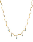 22K Gold "Twig" Chain Necklace with Aquamarine Marquise Drops - Peridot Fine Jewelry - Cathy Waterman