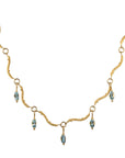 22K Gold "Twig" Chain Necklace with Aquamarine Marquise Drops - Peridot Fine Jewelry - Cathy Waterman