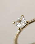 18K Yellow Gold Princess Pave Solitaire Engagement Ring