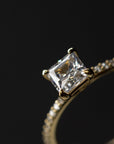 18K Yellow Gold Princess Pave Solitaire Engagement Ring