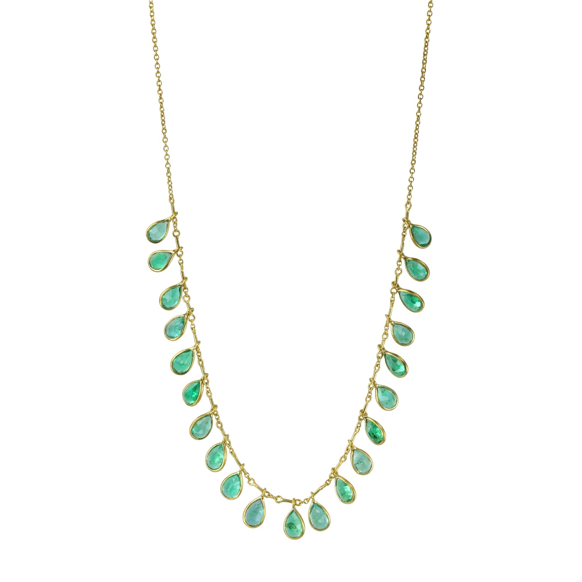 Kothari Bezel-Set Teardrop Emerald Fringe Necklace