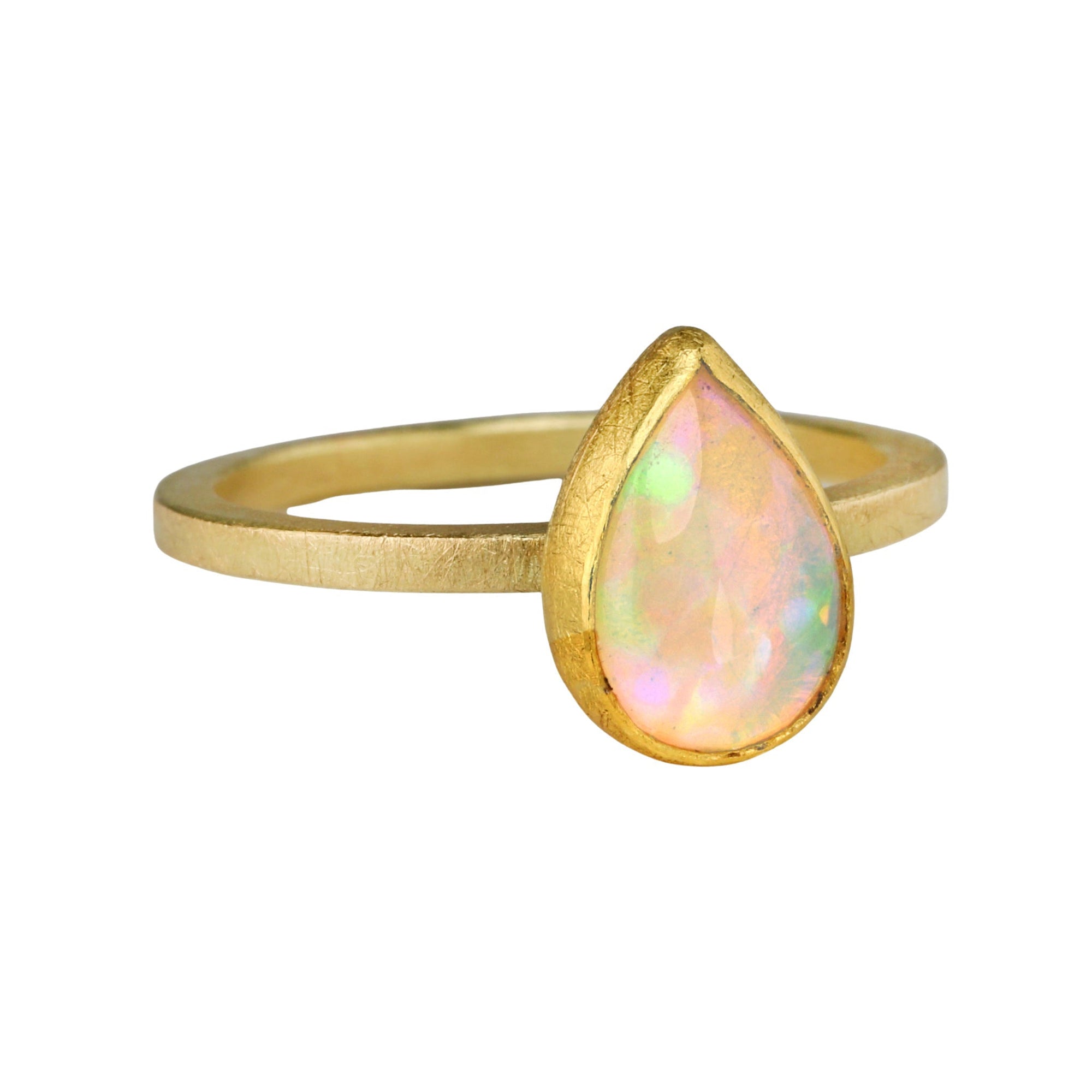 Bezel-Set Teardrop Ethiopian Opal Ring - Peridot Fine Jewelry - Petra Class