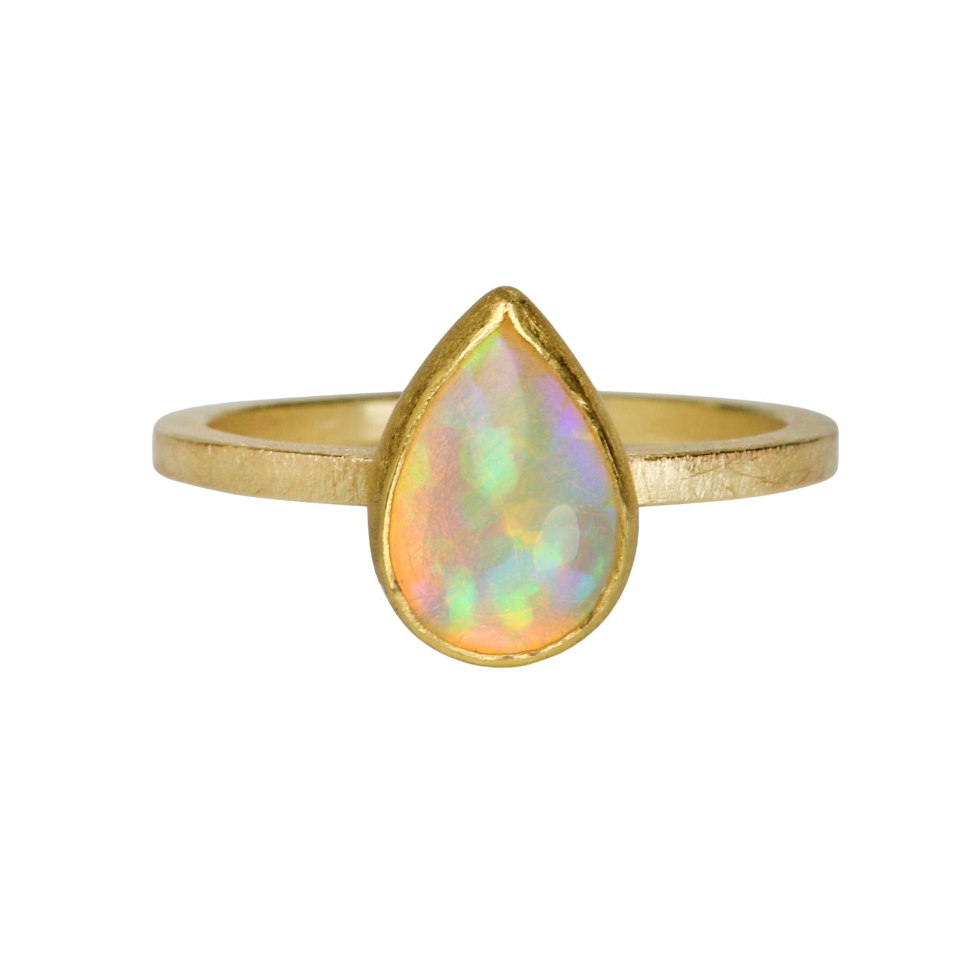 Bezel-Set Teardrop Ethiopian Opal Ring - Peridot Fine Jewelry - Petra Class