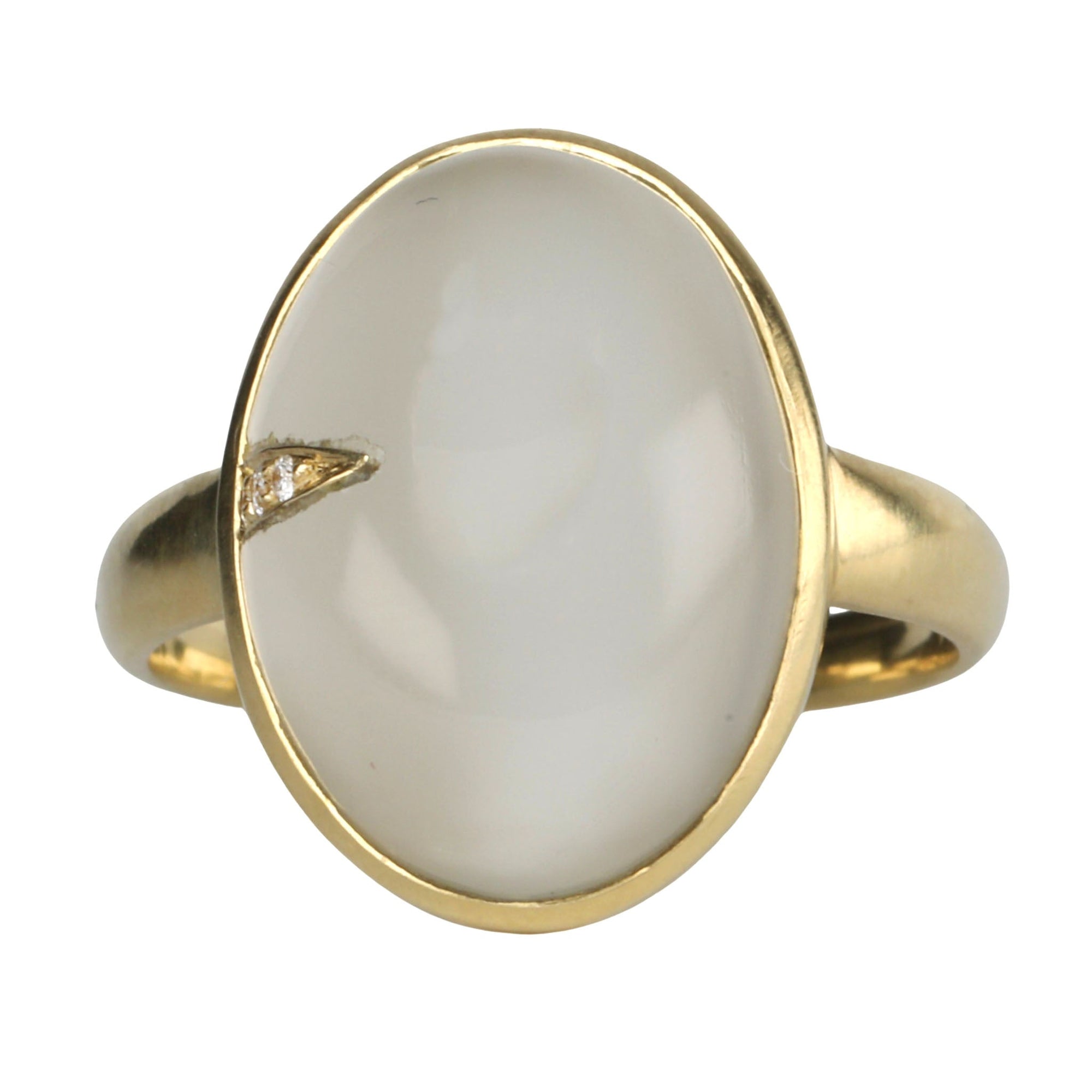 Cabochon Oval Green Moonstone Ring with Diamond Spike Inlay - Peridot Fine Jewelry - Kothari