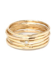 Zoe Chicco Five Gold Thin Hammered Stacking Rings with Single Diamond