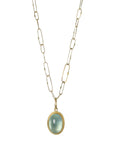 "Frame" Bezel-Set Cabochon Aquamarine Pendant - Peridot Fine Jewelry - Petra Class