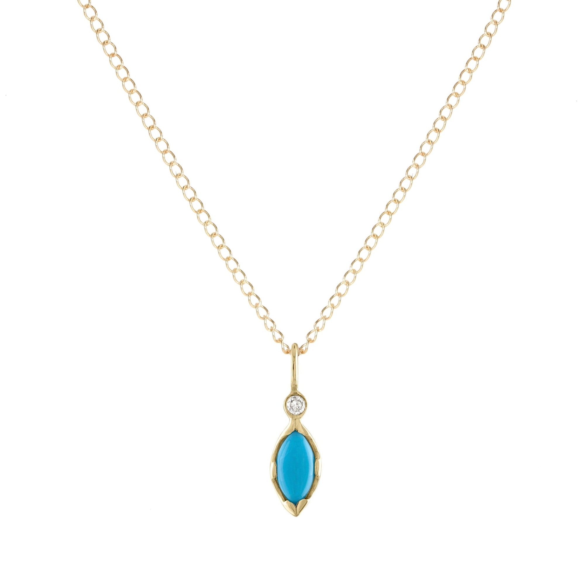 Zahava Gold Bezel-Set Marquise Turquoise & Diamond "Talisman" Charm