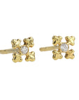 Renata Collection Gold "Cross" Stud with Bezel-Set Diamond Center