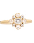 Kothari Gold, Emerald Cut Diamond, & Diamond Halo "Holbein" Ring