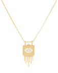 Celine Daoust Gold Engraved Plate Necklace with Oval Diamond Eye and Gold Drop Fringes