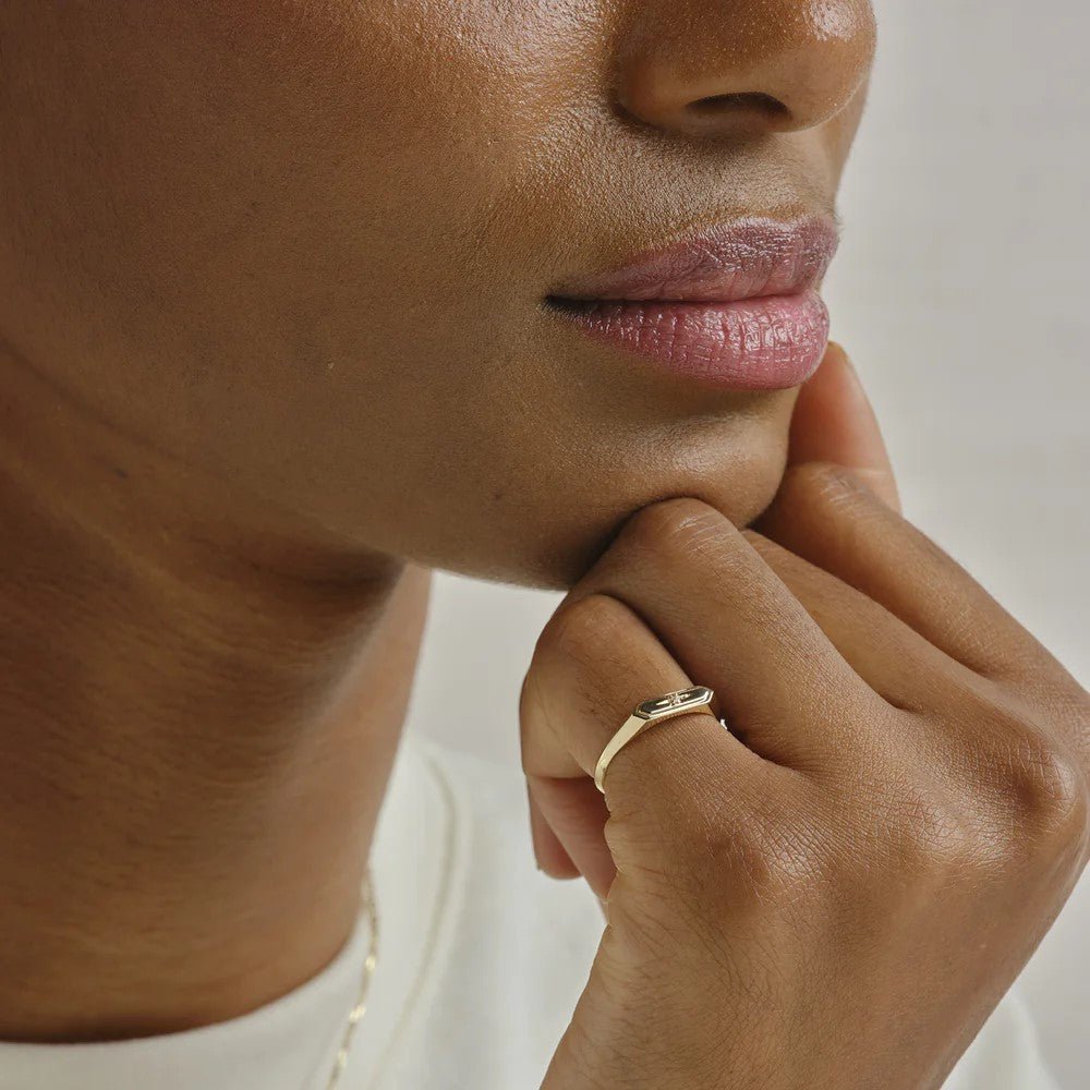 Gold Hexagonal &quot;Astra&quot; Ring with Star-Set Diamond - Peridot Fine Jewelry - Metier by Tomfoolery