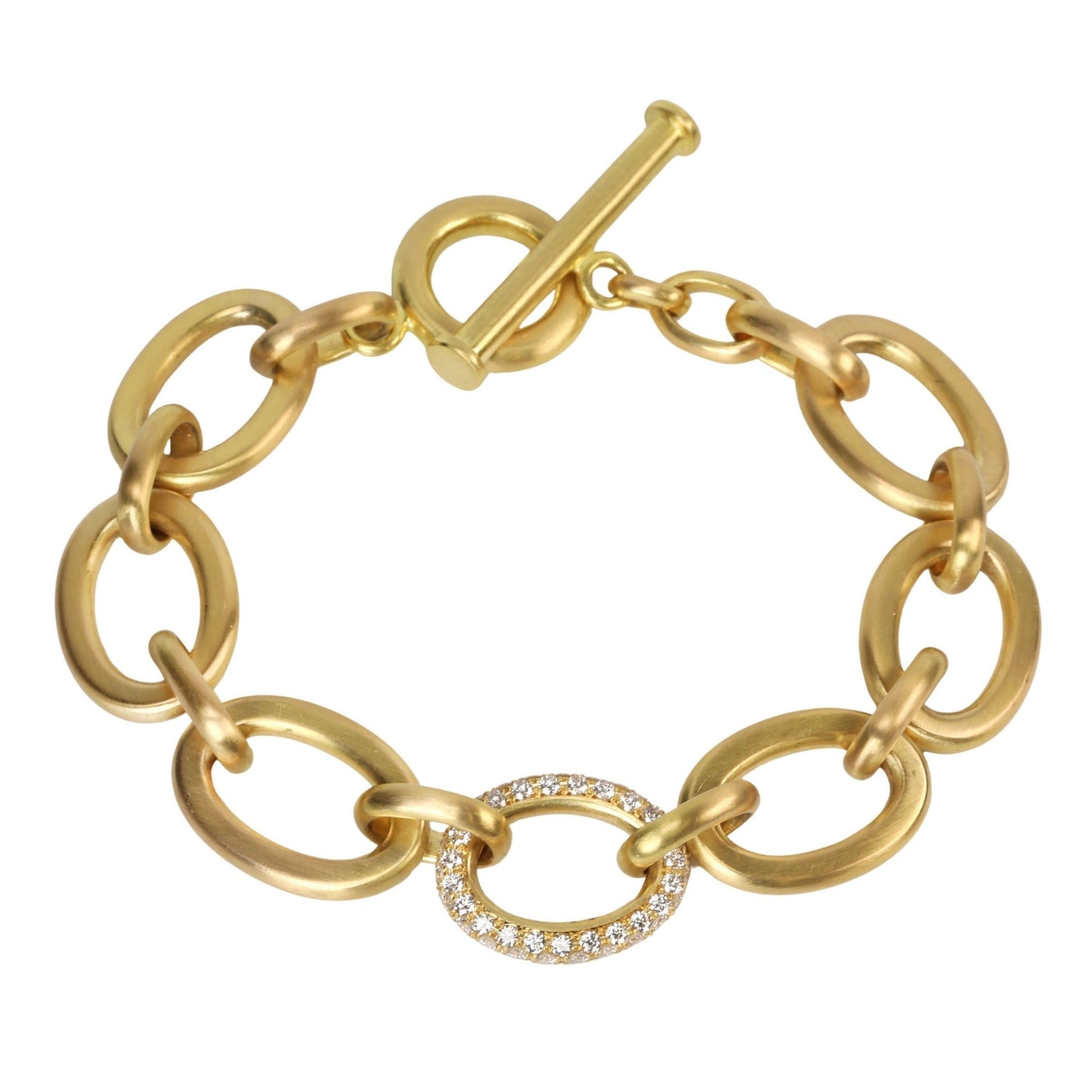 Handmade Large Oval Link Bracelet with Pave Diamond Link - Peridot Fine Jewelry - Caroline Ellen