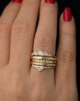 18K Gold Engraved Ring with Five Carre-Cut Diamonds